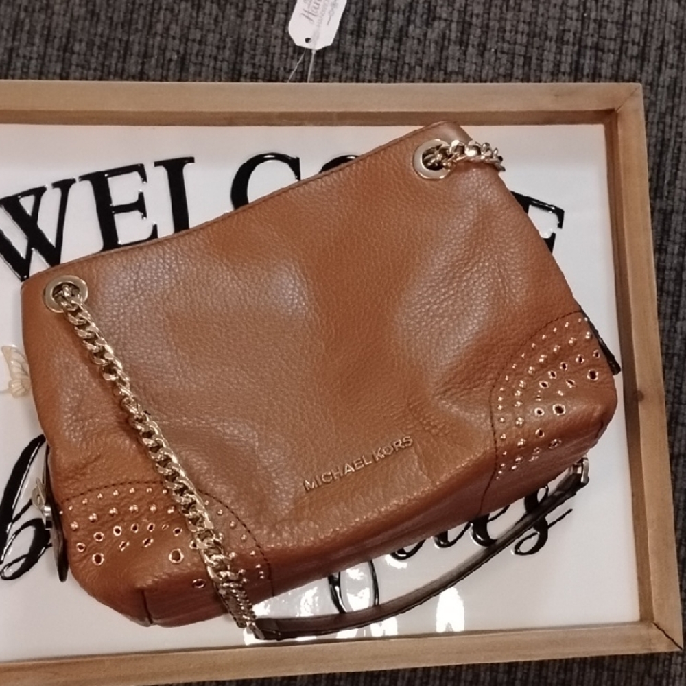 Michael Kors Tan Leather Shoulder Bag with Gold Chain